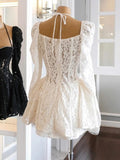 Cute A line Sweetheart Short Long Sleeves Lace White Summer Birthday Dress Hoco Dress Mini Birthday Outfit 21st Birthday Party Dresses HZ1214
