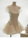 Cute A line Scoop Short Short Sleeves Lace Summer Birthday Dress Hoco Dress Mini Birthday Outfit 21st Birthday Party Dresses HZ1214
