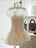Cute A line Scoop Short Short Sleeves Lace Summer Birthday Dress Hoco Dress Mini Birthday Outfit 21st Birthday Party Dresses HZ1214
