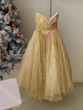 Cute Ball Gown Strapless Tulle Gold Summer Birthday Dress Prom Dress Birthday Outfit 23rd Birthday Party Dresses HZ1214