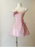 Cute A line Spaghetti Straps Short Summer Pink Birthday Dress Hoco Dress Birthday Outfit 23rd Birthday Mini Party Dresses HZ1214