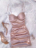Cute Sheath Spaghetti Straps Short Pink Satin Summer Birthday Dress Hoco Dress Mini Birthday Outfit 23rd Birthday Party Dresses HZ1214