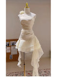 Cute A line One Shoulder White Summer Homecoming Dress Hoco Dress Mini 18th Birthday Outfit Cocktail Dresses HZ1214