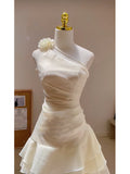 Cute A line One Shoulder White Summer Homecoming Dress Hoco Dress Mini 18th Birthday Outfit Cocktail Dresses HZ1214
