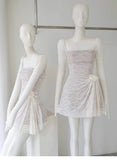 Cute A line Square Lace White Summer Homecoming Dress Hoco Dress Mini 20th Birthday Outfit Cocktail Dresses HZ1214