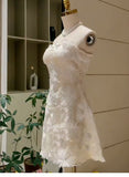 Simple A line Strapless White Short Lace Homecoming Dress Summer Hoco Dresses Cocktail Dress HZ1214