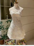 Simple A line Strapless White Short Lace Homecoming Dress Summer Hoco Dresses Cocktail Dress HZ1214
