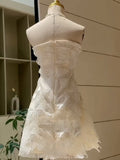 Simple A line Strapless White Short Lace Homecoming Dress Summer Hoco Dresses Cocktail Dress HZ1214