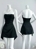 Simple A line Strapless Black Tulle Short Homecoming Dress Summer Hoco Dresses Cocktail Dress HZ1214