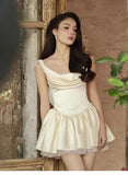 Cute A line Strapless Satin Ivory Short Summer Homecoming Dress Hoco Dress Mini 16th Birthday Outfit Cocktail Dresses HZ1214