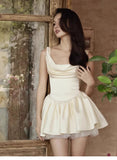 Cute A line Strapless Satin Ivory Short Summer Homecoming Dress Hoco Dress Mini 16th Birthday Outfit Cocktail Dresses HZ1214