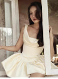 Cute A line Strapless Satin Ivory Short Summer Homecoming Dress Hoco Dress Mini 16th Birthday Outfit Cocktail Dresses HZ1214
