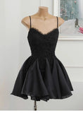 Simple A line Spaghetti Straps Black Lace Short Homecoming Dress Summer Hoco Dresses Cocktail Dress HZ1214