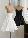 Simple A line Spaghetti Straps Black Lace Short Homecoming Dress Summer Hoco Dresses Cocktail Dress HZ1214