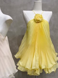 Cute A line Halter Yellow Summer Homecoming Dress Chiffon Hoco Dress Mini 18th Birthday Outfit Cocktail Dresses HZ1214