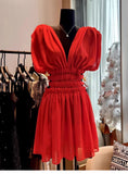 Simple A line V Neck Red Short Homecoming Dress Summer Hoco Dresses Cocktail Dress HZ1214