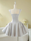 Simple Ball Gown Silver Short Homecoming Dress Summer Hoco Dresses Cocktail Dress HZ1214