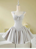 Simple Ball Gown Silver Short Homecoming Dress Summer Hoco Dresses Cocktail Dress HZ1214