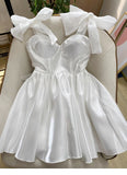Cute A line Straps Summer White Homecoming Dress Hoco Dress Mini 20th Birthday Outfit Cocktail Dresses HZ1214