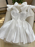 Cute A line Straps Summer White Homecoming Dress Hoco Dress Mini 20th Birthday Outfit Cocktail Dresses HZ1214
