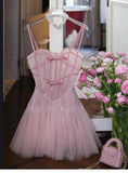 Simple A line Spaghetti Straps White Pink Lace Short Homecoming Dress Summer Hoco Dresses Cocktail Dress HZ1214