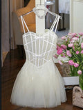 Simple A line Spaghetti Straps White Pink Lace Short Homecoming Dress Summer Hoco Dresses Cocktail Dress HZ1214