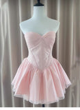 Simple A line Sweetheart Pink Lace Short Homecoming Dress Summer Hoco Dresses Cocktail Dress HZ1214
