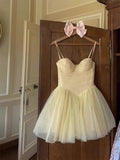 Simple A line Spaghetti Straps Tulle Beige Homecoming Dress Summer Hoco Dresses Cocktail Dress HZ1214