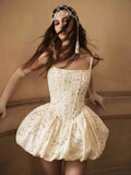 Simple Ball Gown Spaghetti Straps Lace Beige Homecoming Dress Summer Hoco Dresses Cocktail Dress HZ1214