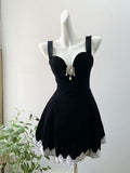 Cute A line Short Homecoming Dress Summer Black Little Black Dress Hoco Dresses Cocktail Dress For Senior Teens HZ1214