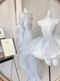 Cute Ball Gown Short Light Sky Blue Homecoming Dress Summer Hoco Dresses Cocktail Dress For Senior Teens HZ1214
