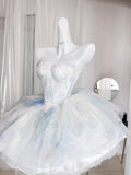 Cute Ball Gown Short Light Sky Blue Homecoming Dress Summer Hoco Dresses Cocktail Dress For Senior Teens HZ1214