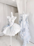 Cute Ball Gown Short Light Sky Blue Homecoming Dress Summer Hoco Dresses Cocktail Dress For Senior Teens HZ1214