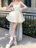 Cute Ball Gown Sweetheart Short Beige Homecoming Dress Summer Hoco Dresses Cocktail Dress For Senior Teens HZ1214