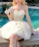 Cute Ball Gown Sweetheart Short Beige Homecoming Dress Summer Hoco Dresses Cocktail Dress For Senior Teens HZ1214