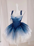 Pretty Ball Gown Short Ombre Blue Homecoming Dress Summer Hoco Dresses Cocktail Dress For Senior Teens HZ1214