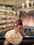 Cute Ball Gown Strapless Champagne Short Homecoming Dress Summer Hoco Dresses Cocktail Dress For Senior Teens HZ1214