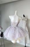 Pretty Ball Gown Short Lilac Tulle Homecoming Dress Summer Hoco Dresses Cocktail Dress For Senior Teens HZ1214