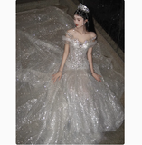 Ethereal Wedding Dress Mermaid Off The Shoulder Sequin Wedding Dresses Bridal Gowns HZ1214