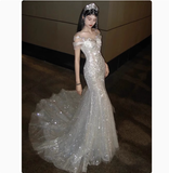 Ethereal Wedding Dress Mermaid Off The Shoulder Sequin Wedding Dresses Bridal Gowns HZ1214