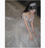 Ethereal Wedding Dress Mermaid Off The Shoulder Sequin Wedding Dresses Bridal Gowns HZ1214