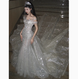Ethereal Wedding Dress Mermaid Off The Shoulder Sequin Wedding Dresses Bridal Gowns HZ1214