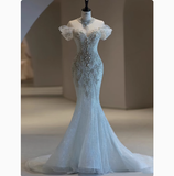 Dreamy Wedding Dress Mermaid Off The Shoulder Sequin Wedding Dresses Bridal Gowns HZ1214