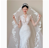Romantic Bridal Gown Mermaid V Neck Lace White Wedding Dresses Minimalist Bridal Gowns HZ1214