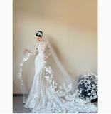 Romantic Bridal Gown Mermaid V Neck Lace White Wedding Dresses Minimalist Bridal Gowns HZ1214