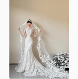 Romantic Bridal Gown Mermaid V Neck Lace White Wedding Dresses Minimalist Bridal Gowns HZ1214
