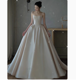 Pretty Wedding Dress Ball Gown Spaghetti Straps Satin Wedding Dresses Bridal Gowns HZ1214