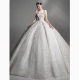 Pretty Wedding Dress Ball Gown Square Neck Lace Long Sleeves White Wedding Dresses Bridal Gowns HZ1214