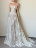 Classic Bridal Dress A line Sweetheart Lace White Wedding Dresses Minimalist Bridal Gowns HZ1214