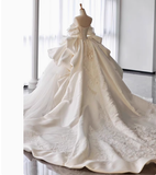 Dreamy Wedding Dress Ball Gown Off The Shoulder Satin Wedding Dresses Bridal Gowns HZ1214